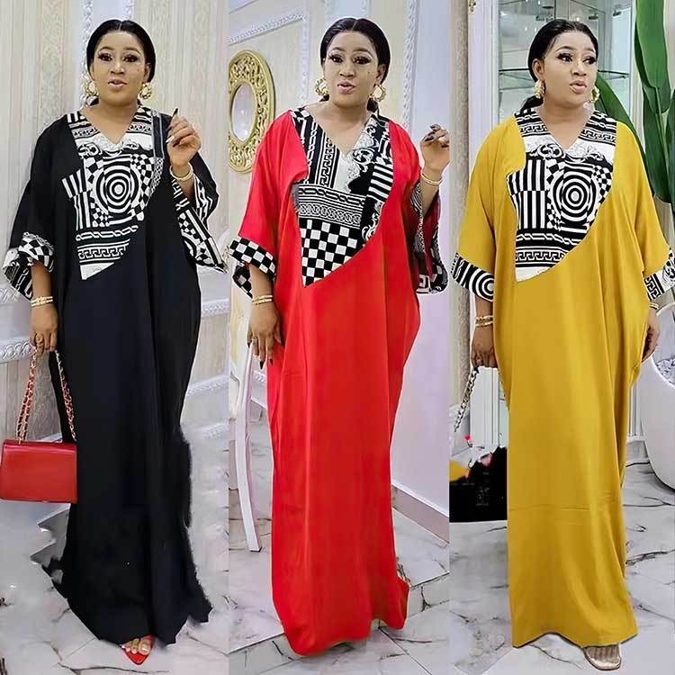 Women's Middle East Plus Size Robe Printed Loose Maxi Dress - Mubimart