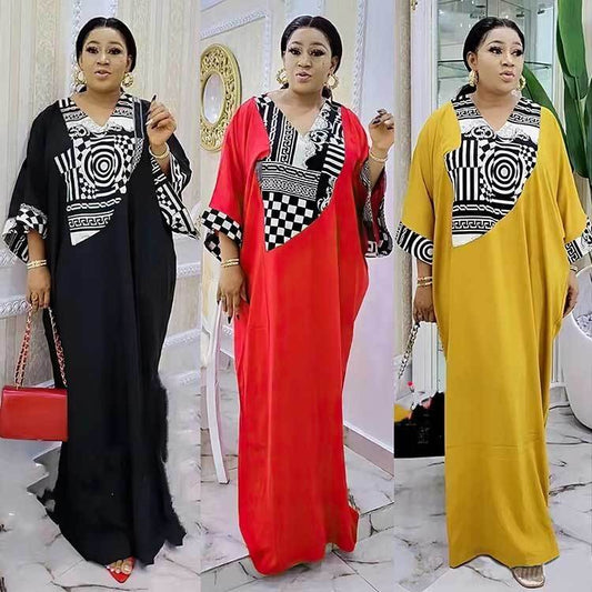 Women's Middle East Plus Size Robe Printed Loose Maxi Dress - Mubimart