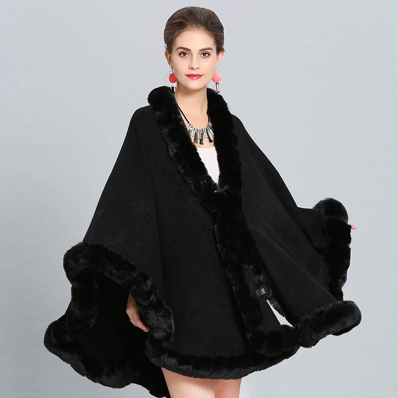 New Large Size Faux Fox Fur Collar Knitted Shawl - Mubimart