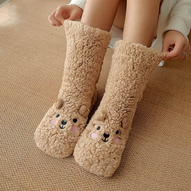 Cartoon Floor Winter Thick Polyester Fleece Fluffy Microfiber Women Fuzzy Socks Funny Fuzzy Dog Slipper Socks For Women Cute Fluffy Thick Warm Winter Socks Microfiber Soft Home Socks Christmas Gift - Mubimart
