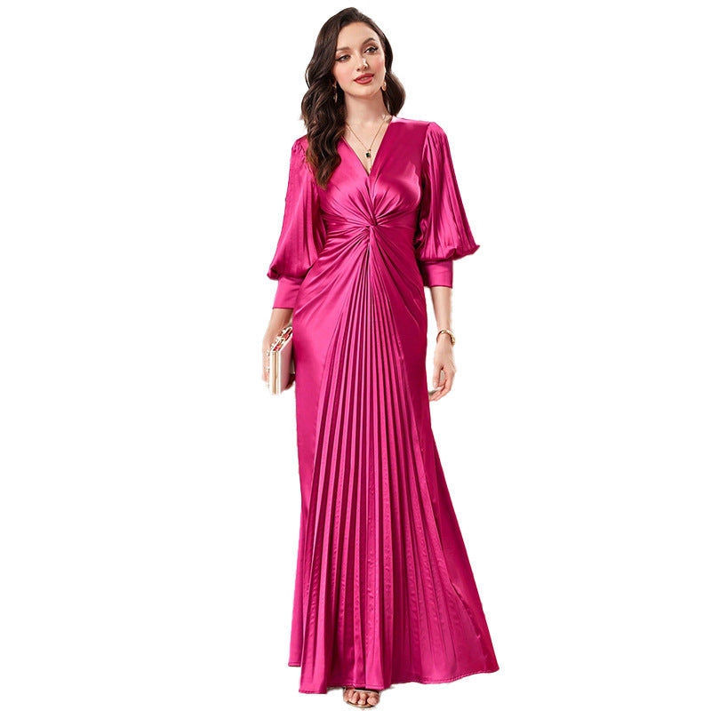 Slim Fit Lantern Sleeve Evening Dress Plus Size Party Party Dress - Mubimart -  