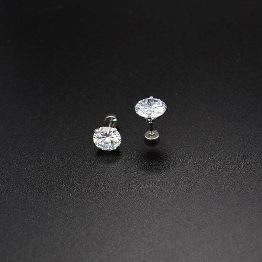 Titanium Steel Unisex Women Men Round Crystal Zircon Ear Studs Earrings - Mubimart