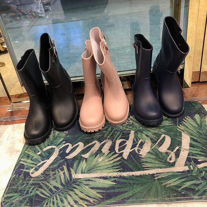 Fashion Temperament Non-slip Waterproof Shoes Rubber Rain Boots Women - Mubimart