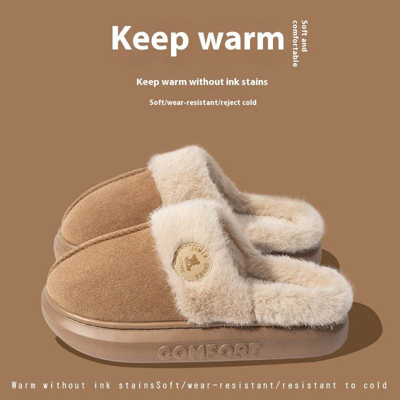 New Plush Slippers For Women Men Winter Warm Home Slipper Indoor Thick-soled Fleece Shoes - Mubimart