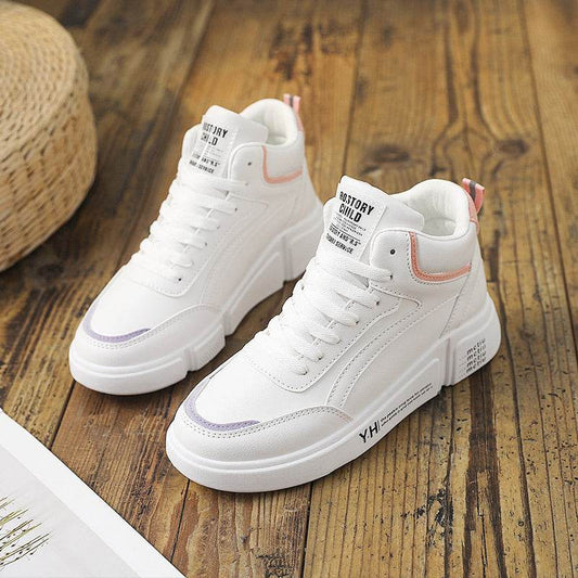 High Top Women Leather Casual Sneakers - Mubimart