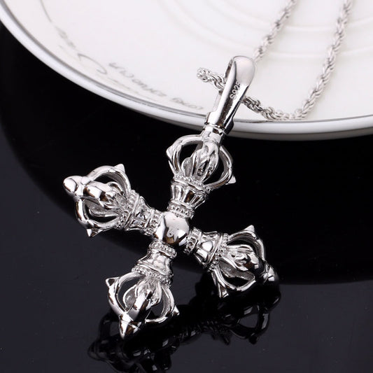 925 Silver Cross Vajra Pestle Five Pendant Men's And Women's Necklaces