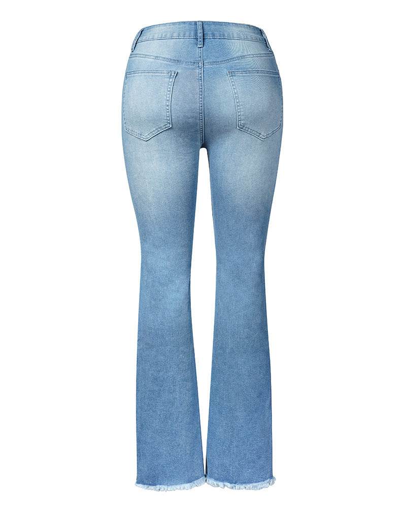 Women's Stretch Ripped Flared Jeans - Mubimart