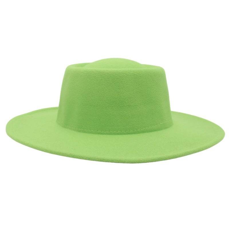Retro Fedora 8cm Wide Brim Solid Color Concave-convex Dome Woolen Hat - Mubimart