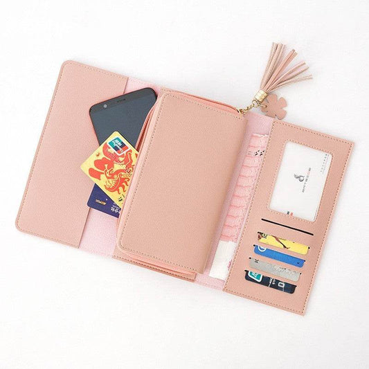 Geometric Alphabet Buckle Clutch Tassel Petal Long Ladies Wallet - Mubimart