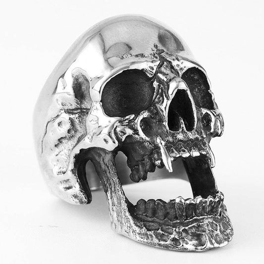 Skull Ring Boiled Black Polished Titanium Men - Mubimart