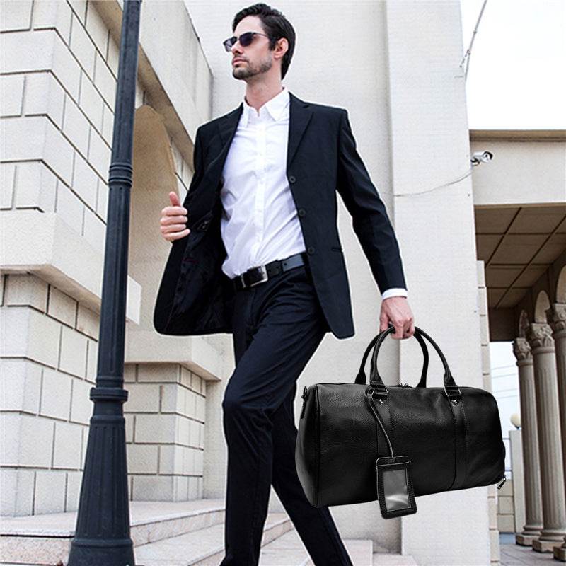 Men's Real-leather Traveling Black Gym Bag - Mubimart