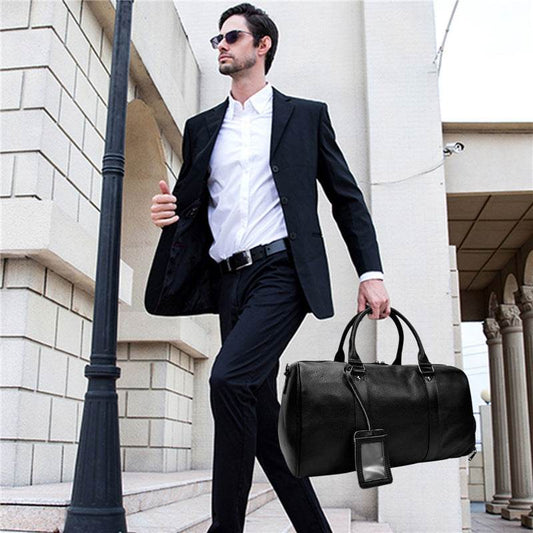 Men's Real-leather Traveling Black Gym Bag - Mubimart