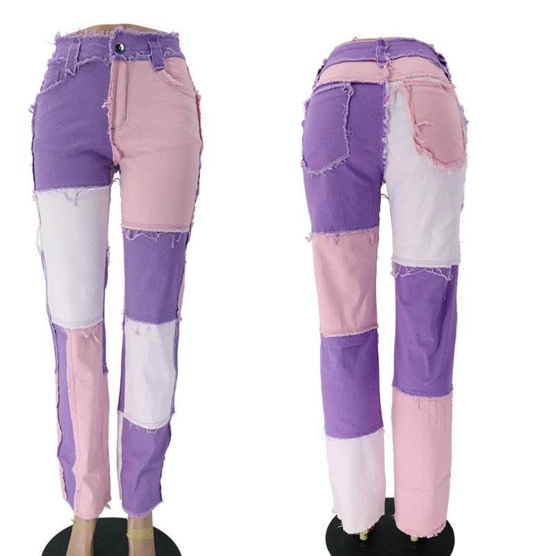 Wide Leg Jeans Women High Waist Sexy Fashion Stitching - Mubimart
