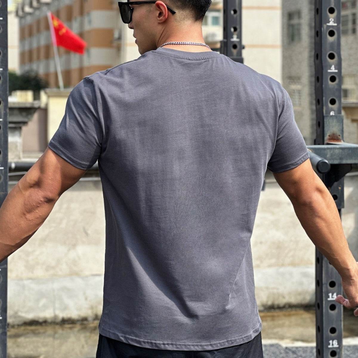 Men's Sports Loose Cotton Workout Short Sleeve T-shirt - Mubimart