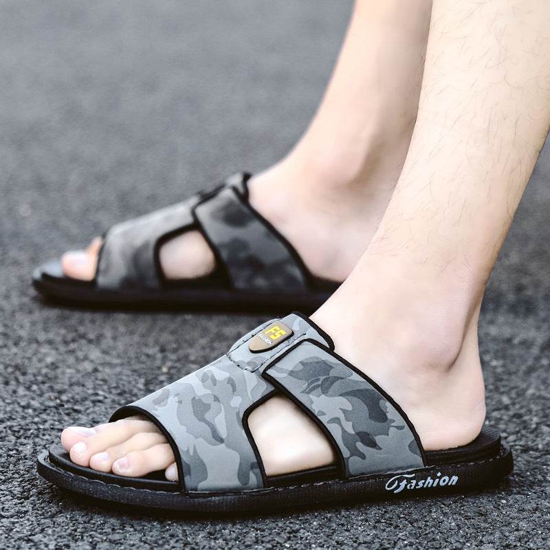 Slippers Soft Sole Leather Flip Flops Non-slip Beach Shoes Men Zapatos - Mubimart