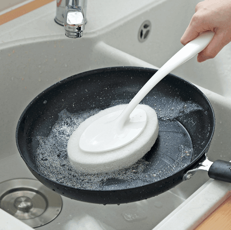 1pc Hand-held Sponge Cleaning Brush Bath Brush Ceramic Tile Kitchen Descaling Pot Brush Floor Brush Replaceable Sponge - Mubimart