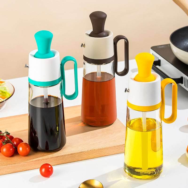 2 In 1 Oil Dispenser With Silicon Brush BBQ Oil Spray Glass Bottle Silicone For Barbecue Cooking Seasoning Bottle Kitchen Gadgets - Mubimart