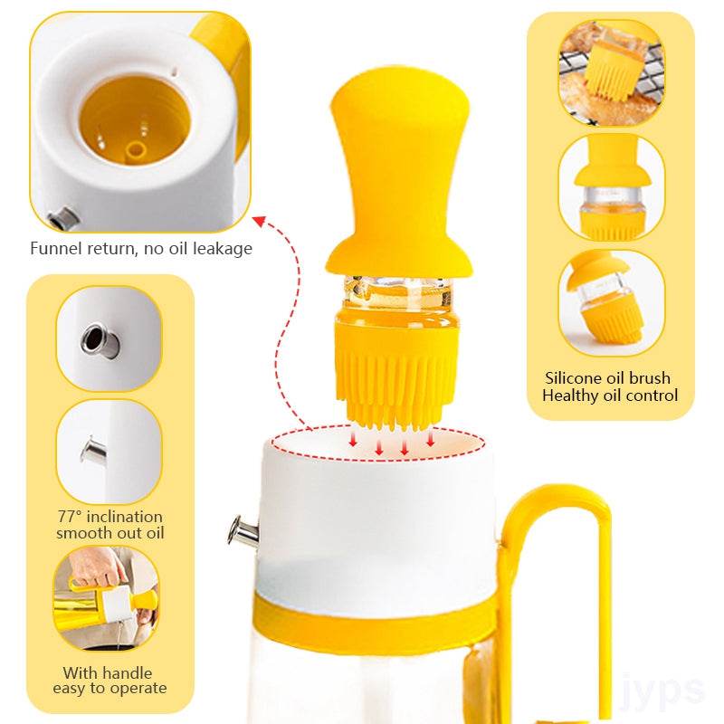 2 In 1 Oil Dispenser With Silicon Brush BBQ Oil Spray Glass Bottle Silicone For Barbecue Cooking Seasoning Bottle Kitchen Gadgets - Mubimart