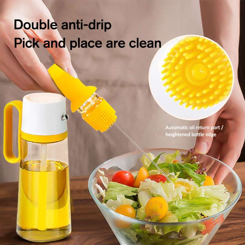 2 In 1 Oil Dispenser With Silicon Brush BBQ Oil Spray Glass Bottle Silicone For Barbecue Cooking Seasoning Bottle Kitchen Gadgets - Mubimart -  