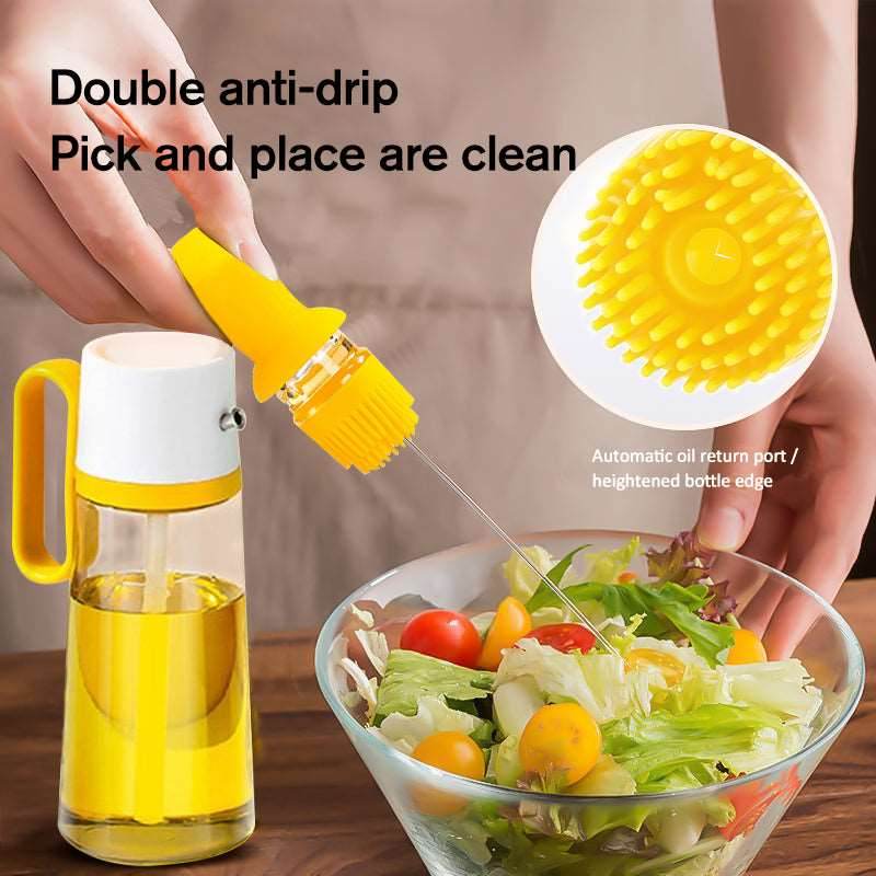 2 In 1 Oil Dispenser With Silicon Brush BBQ Oil Spray Glass Bottle Silicone For Barbecue Cooking Seasoning Bottle Kitchen Gadgets - Mubimart