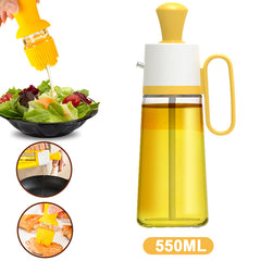 2 In 1 Oil Dispenser With Silicon Brush BBQ Oil Spray Glass Bottle Silicone For Barbecue Cooking Seasoning Bottle Kitchen Gadgets - Mubimart - Glass spray bottle 