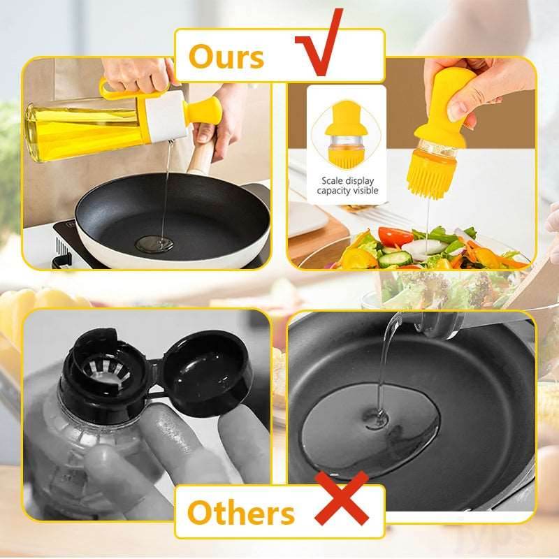 2 In 1 Oil Dispenser With Silicon Brush BBQ Oil Spray Glass Bottle Silicone For Barbecue Cooking Seasoning Bottle Kitchen Gadgets - Mubimart