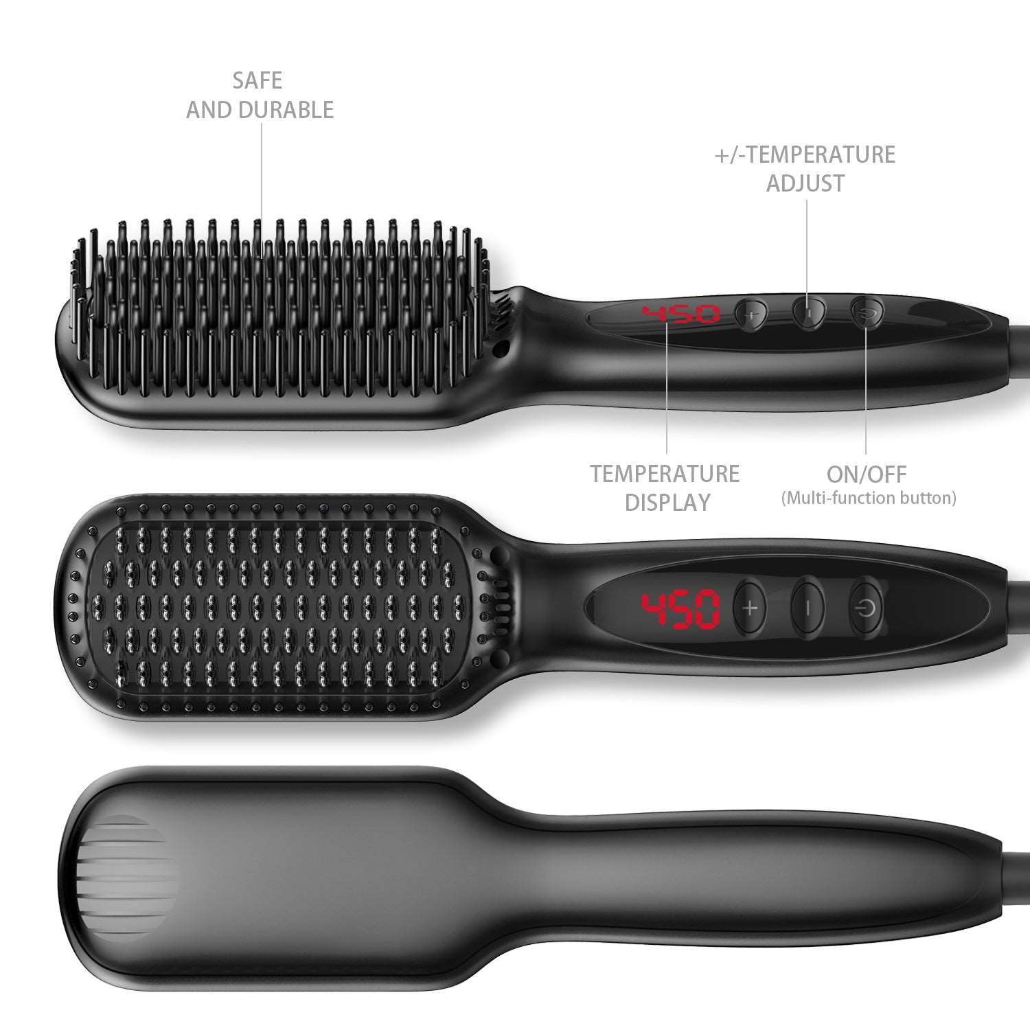 2 in1 Hair Straightener Brush Heating Beard Clip Comb Styler Electric Ionic Straightening Brush - Mubimart -  