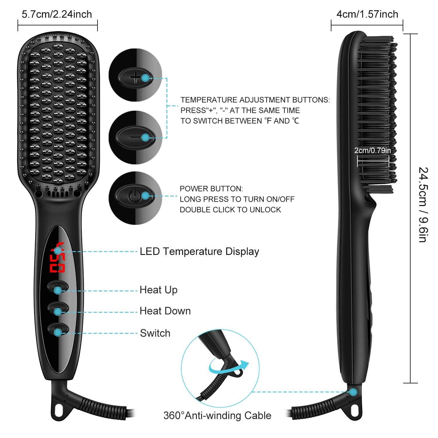 2 in1 Hair Straightener Brush Heating Beard Clip Comb Styler Electric Ionic Straightening Brush - Mubimart -  