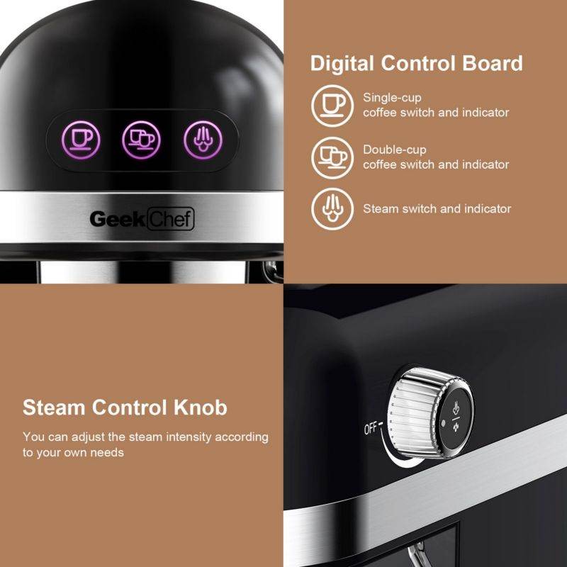 20 Bar Espresso Machine 1350W High Performance 1.4 Ldetachable Transparent Water Tank Thermo Block Beating System Prohibit Amazon Sales - Mubimart