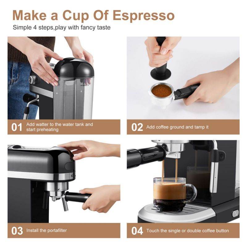 20 Bar Espresso Machine 1350W High Performance 1.4 Ldetachable Transparent Water Tank Thermo Block Beating System Prohibit Amazon Sales - Mubimart