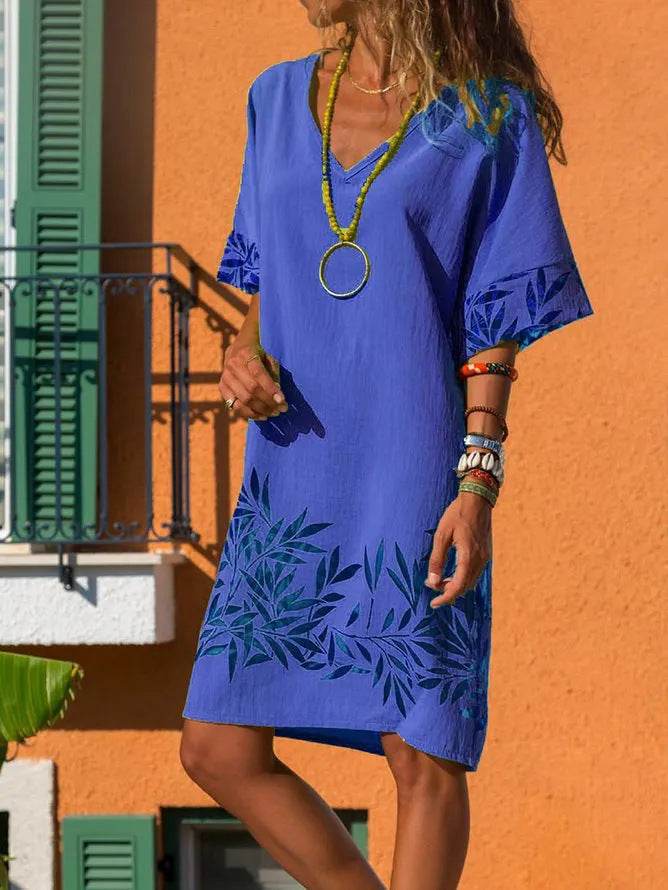 Casual V-neck plus size dress - Mubimart
