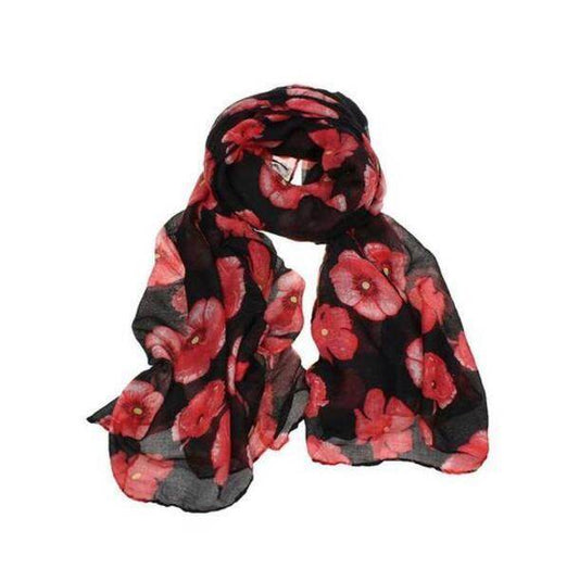 Red Poppy Scarf Print Long Scarves Flower - Mubimart