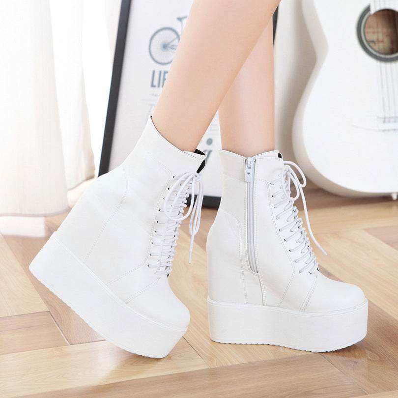 High booties rivet lace-up Martin boots - Mubimart