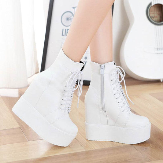 High booties rivet lace-up Martin boots - Mubimart