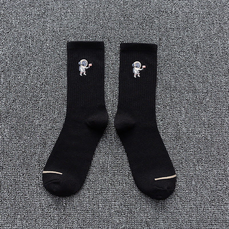 Embroidered cotton socks astronaut all-match socks sports socks - Mubimart - Crew socks 