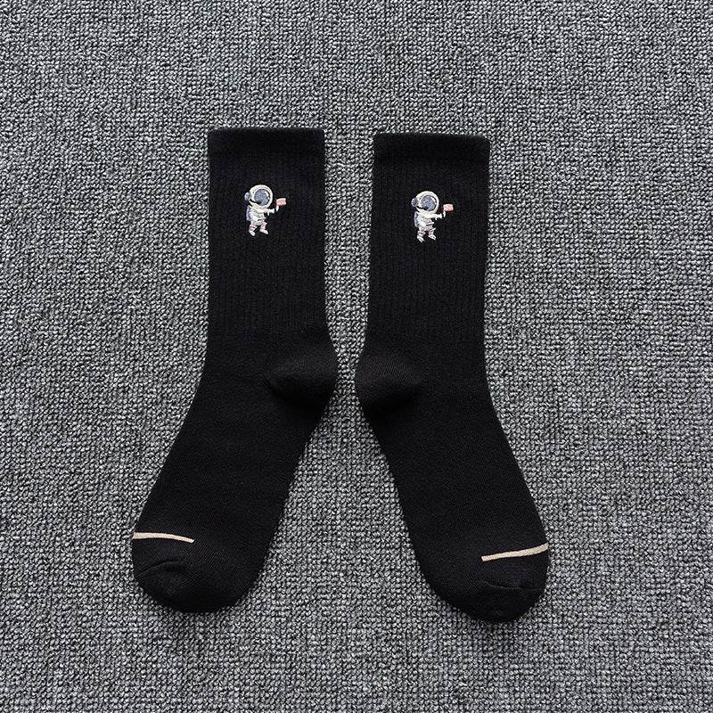 Embroidered cotton socks astronaut all-match socks sports socks - Mubimart