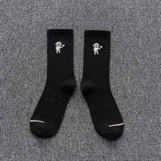 Embroidered cotton socks astronaut all-match socks sports socks - Mubimart