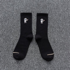 Embroidered cotton socks astronaut all-match socks sports socks - Mubimart - Crew socks 