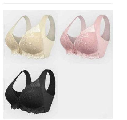 Comfortable Plus Size Backless Bra Lace Push Up Front Closure Bra - Mubimart