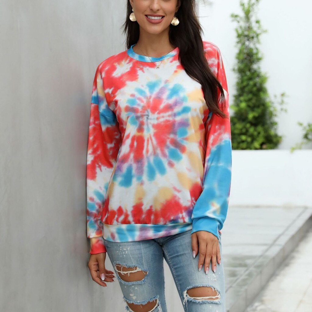 Women's Thin Pullover Plus Size Tie-dye Printed Gradient Pullover Sweatshirt Long Sleeve Harajuku Tops Femme New - Mubimart -  