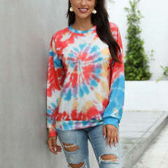 Women's Thin Pullover Plus Size Tie-dye Printed Gradient Pullover Sweatshirt Long Sleeve Harajuku Tops Femme New - Mubimart -  