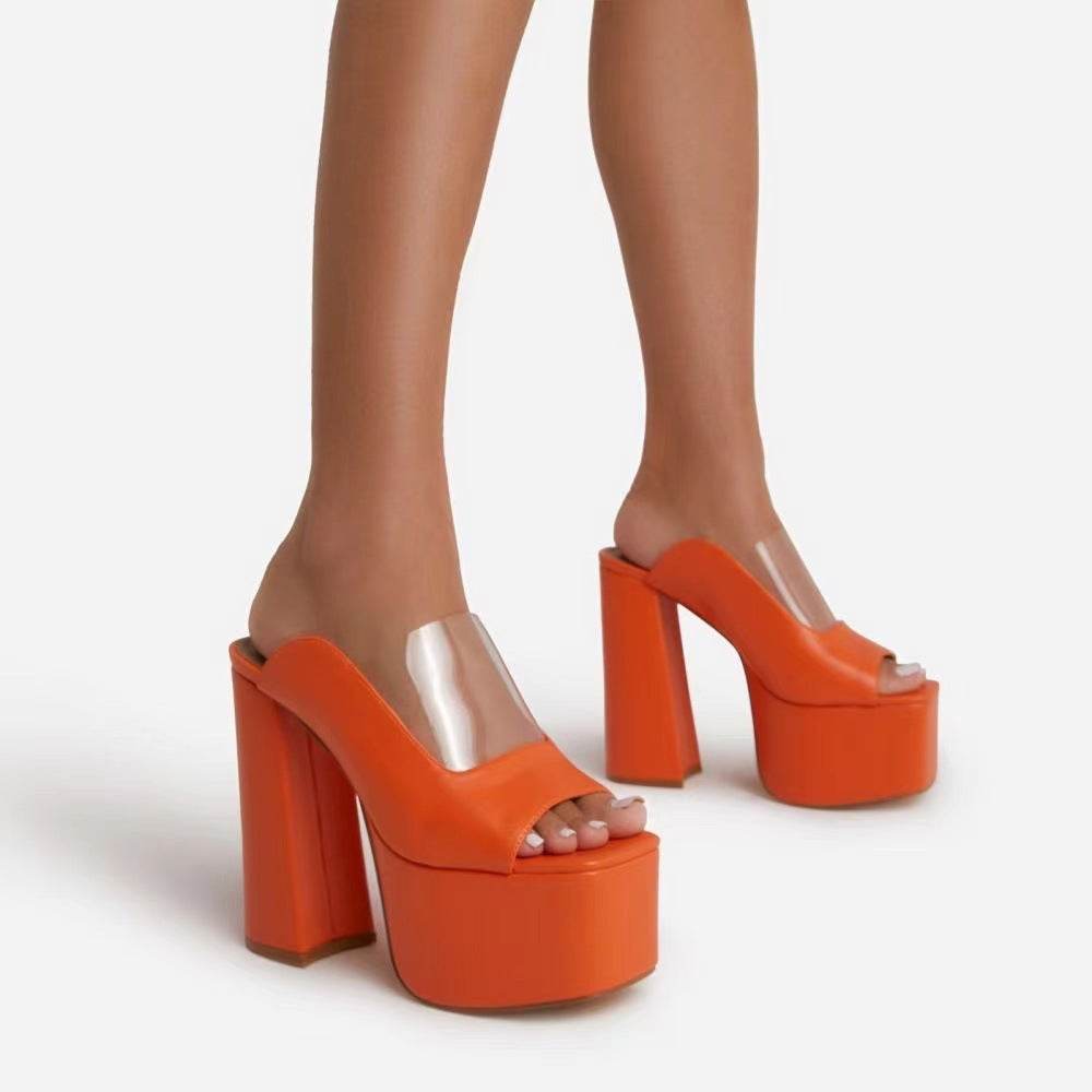 Solid Color Thick Heel Sandal Female - Mubimart