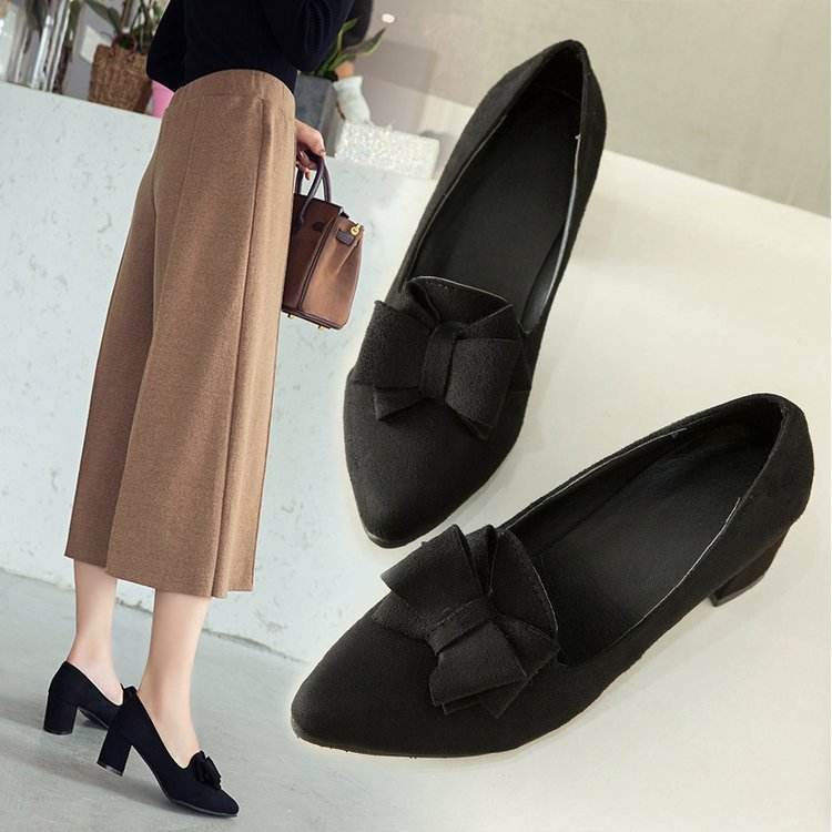 Pointy chunky medium heels high heels shoes - Mubimart
