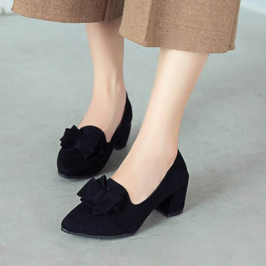 Pointy chunky medium heels high heels shoes - Mubimart