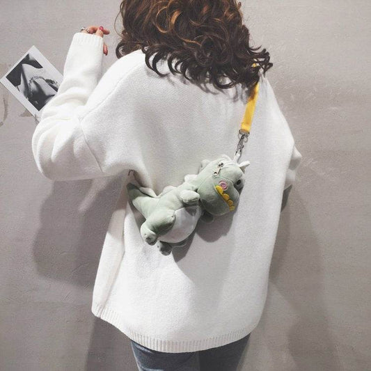 New cartoon cute girl small satchel cute dinosaur toy backpack cross satchel stuffed animal bag female - Mubimart