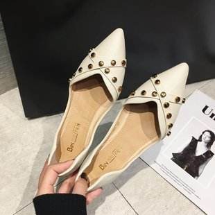 Pointed toe black flat shoes - Mubimart