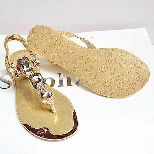 Sandals Women New Summer Sandals Women Shoes Casual Elastic Band Crytal Flat Sandals Light Wearproof Nonslip Women Sandals - Mubimart
