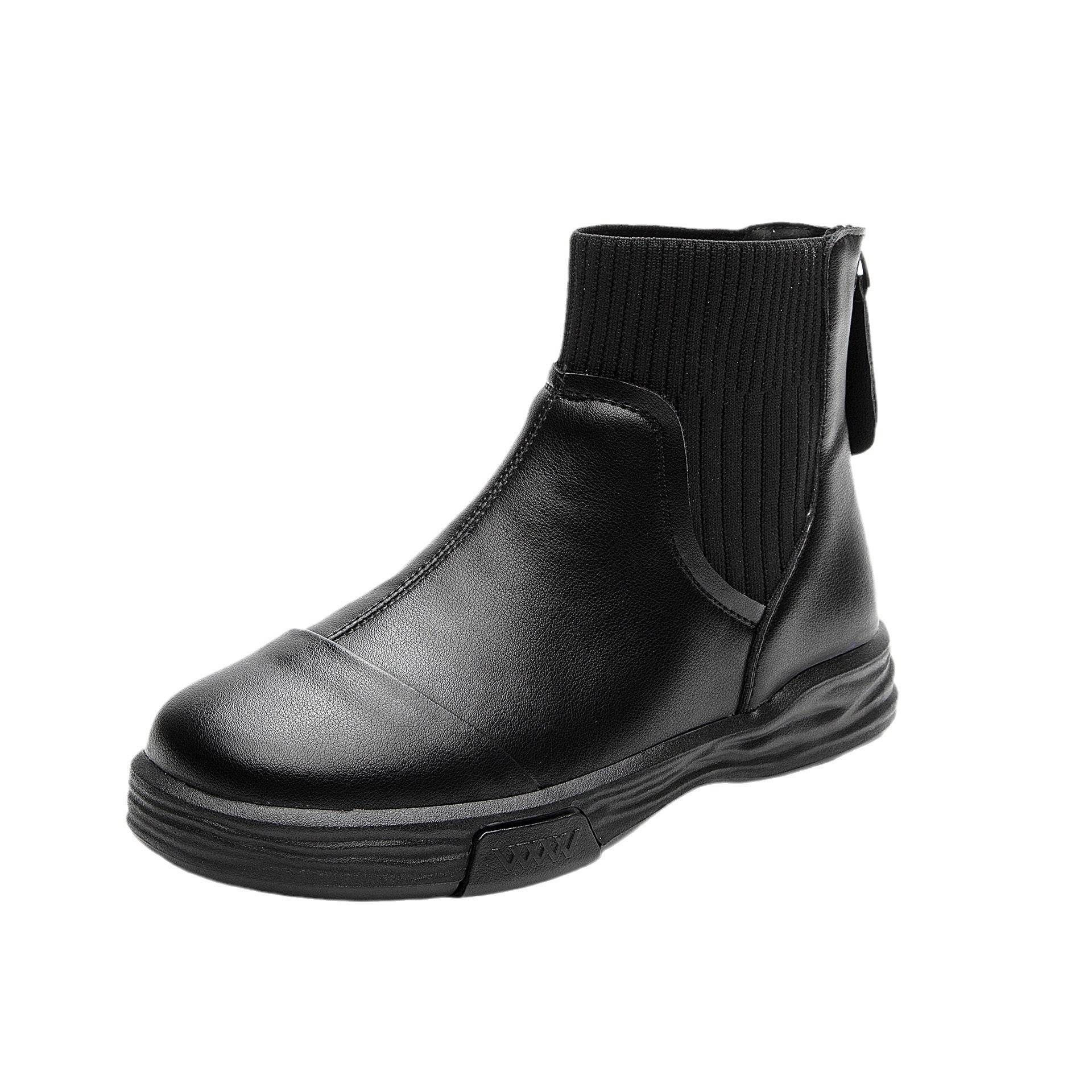 Flat Vintage Elastic Booties All-matching Fleece-lined Ankle Boots - Mubimart