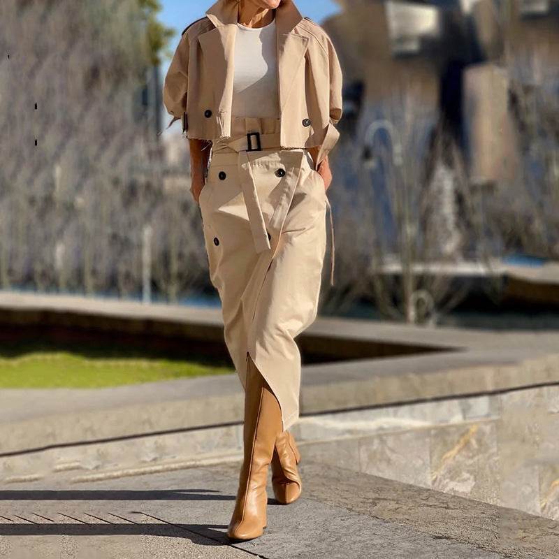European And American Leisure Workwear Elegant Button Belt Suit Skirt - Mubimart