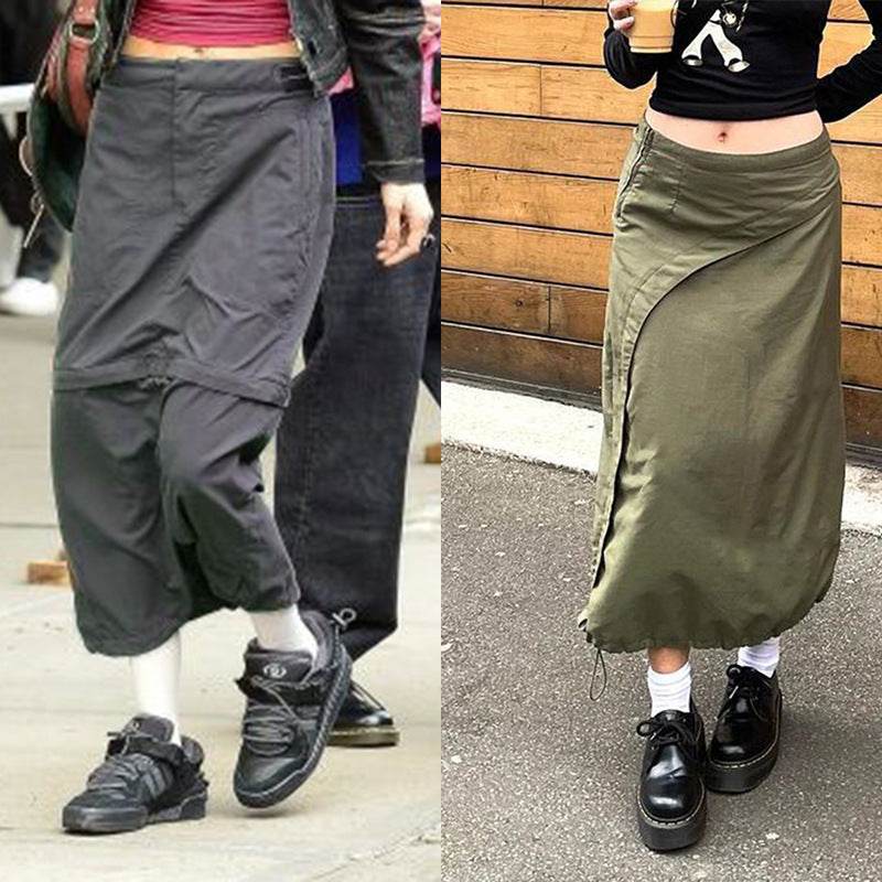 Harajuku Style European And American Women's Clothing Flanging Stitching Lazy Workwear Skirt Hem Elastic Drawstring Simple Workwear Dress - Mubimart
